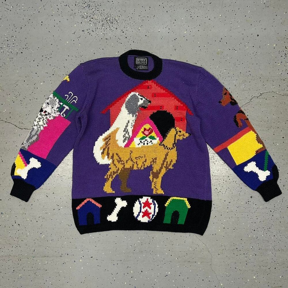 VTG 90s Berek hand knitted dog sweater